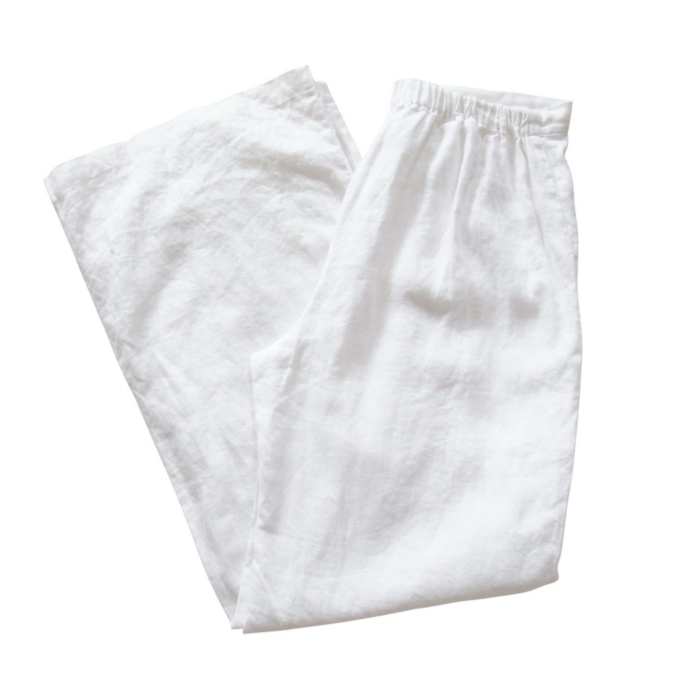 Elan White Linen Trouser Pants Large Button Wide Leg Minimalist Beach Boho - Picture 3 of 12